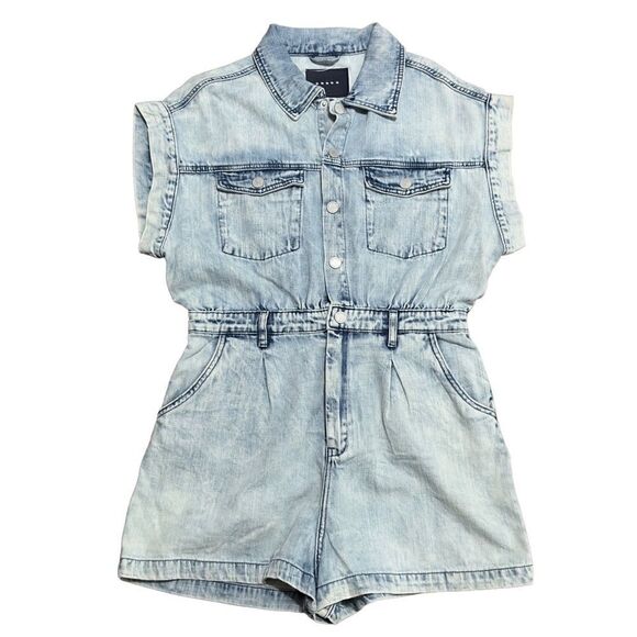 Blank NYC Light Wash Denim Short Sleeve Romper LARGE NWT - Picture 4 of 16